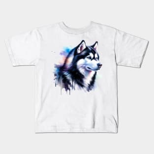 Siberian Husky Watercolor - Beautiful Dog Kids T-Shirt